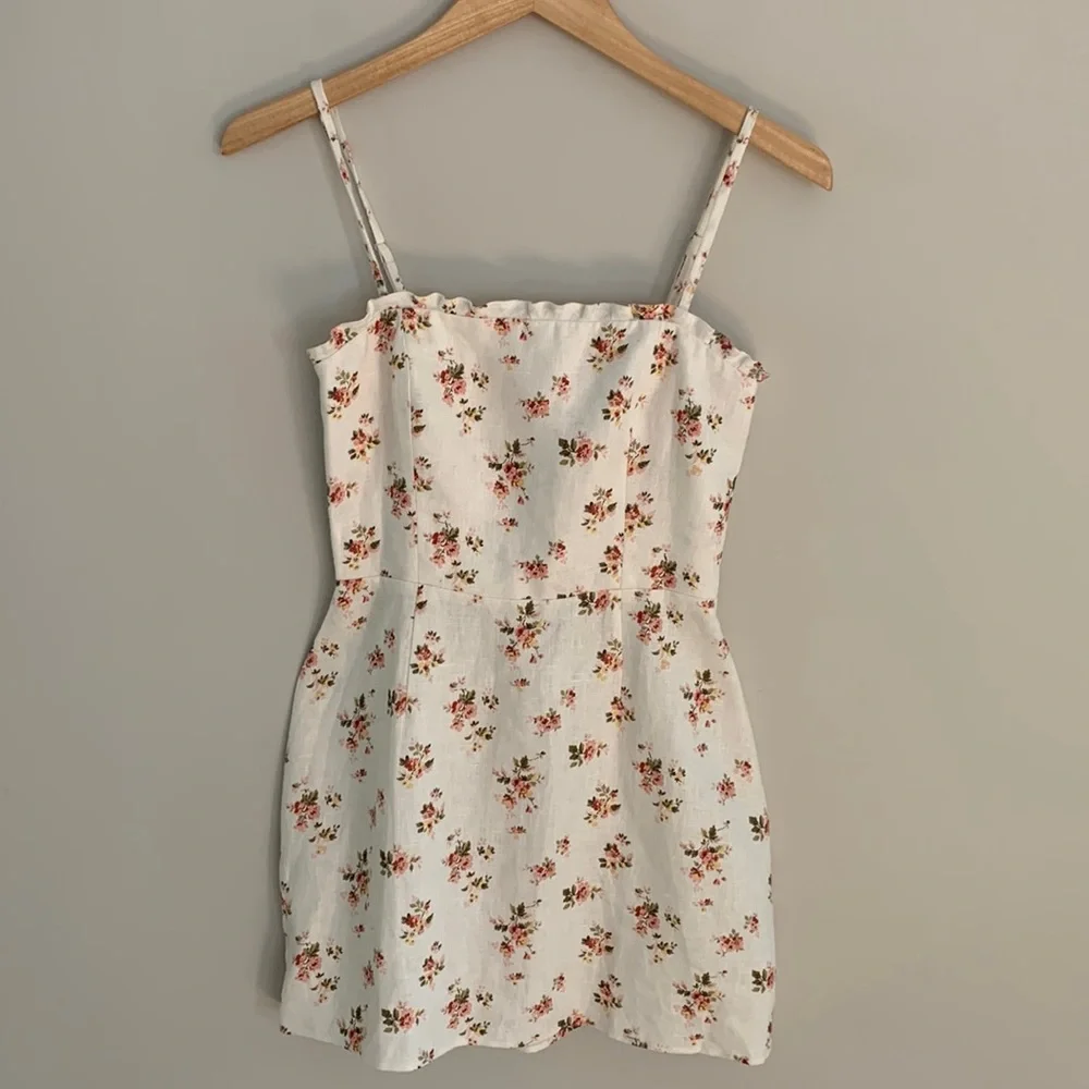 Reformation White Floral Mini Dress with Pink & Green Accents - Picture 1 of 11